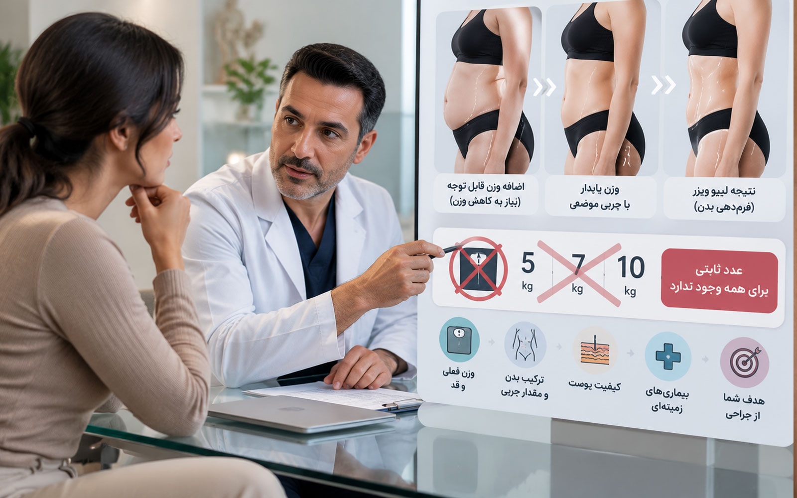 چند کیلو کاهش وزن پیش از لیپو ویزر میتواند مفید باشد؟